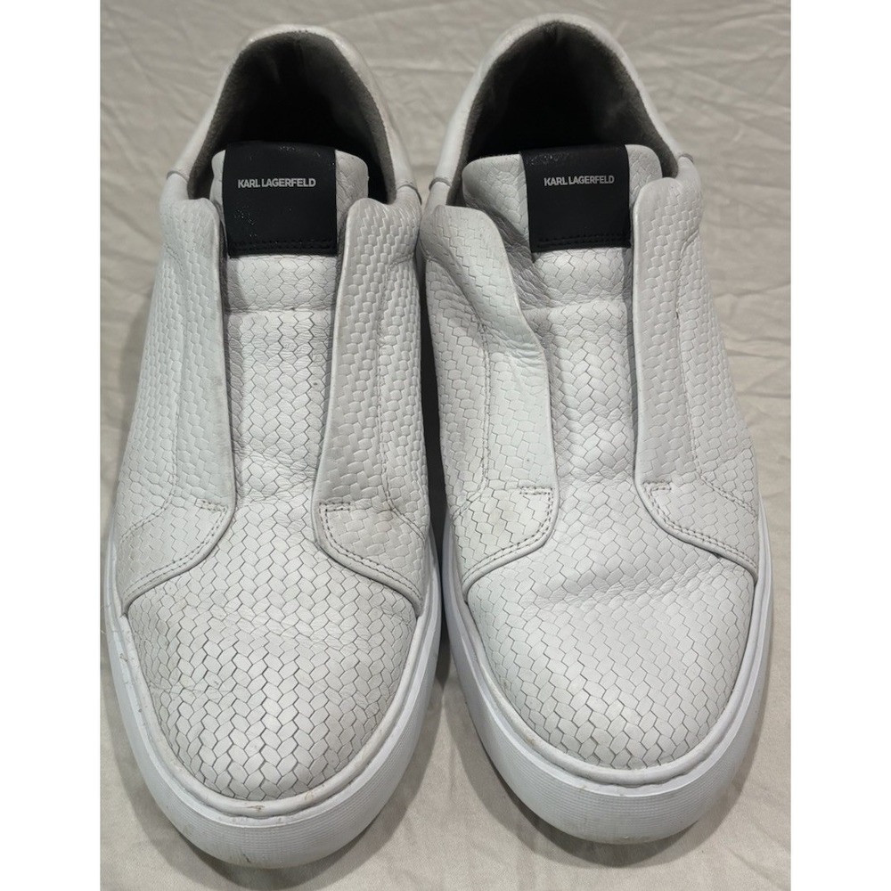 Karl Langerfeld Paris Men's Woven Laceless Sneakers White 11 Slip On